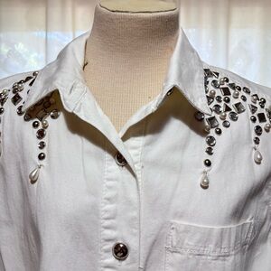 Vintage Monique Jeans Embellished White Sleeveless Top size 9/10 & Shorts 13/14